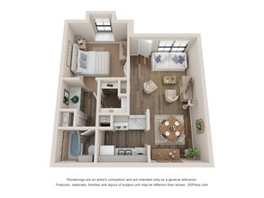 1 Bed 1 Bath Renovated 565 sq ft 2116 floor plan